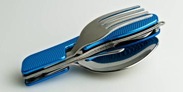 4 in 1 Besteck set Camping Edelstahl Alu wandern kompakt