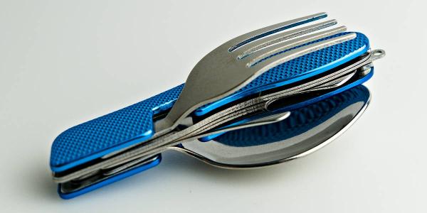 4 in 1 Besteck set Camping Edelstahl Alu wandern kompakt
