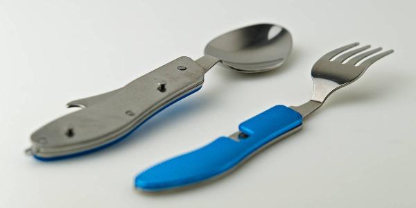 4 in 1 Besteck set Camping Edelstahl Alu wandern kompakt