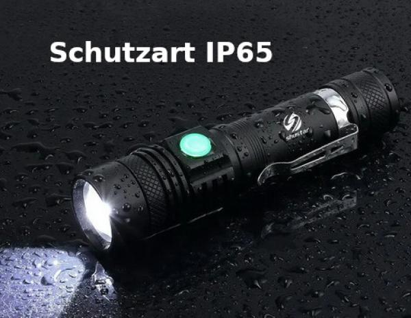 Led Taschenlampe schwarz T6 zoombar IP65 Alu USB C 18650 Lithium Akku