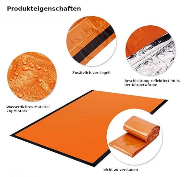 Notfall Schlafsack Überleben Schlafsack Survival Biwaksack Erste Hilfe Rettungsdecken Wasserdicht Notfalldecke Warm Tube Zelt Ultraleicht Hitzeabweisend Kälteschutz Rettungszelt Outdoor Eigenschaften