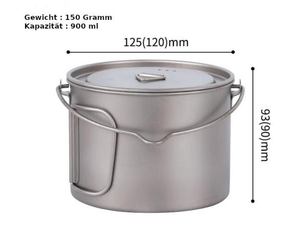 Topf Becher Titan 900 ml ultraleicht Wandern Kochen Maße
