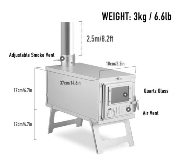Zeltofen, Titanofen, tragbarer Ofen, Outdoor-Kocher, Camping-Ofen, mobile Koch- und Wärmequelle, leichter Zeltofen, robustes Titan, Sicherheitshinweise, Outdoor-Ausrüstung, Campingzubehör, Kochen im Freien, Survival-Kocher.